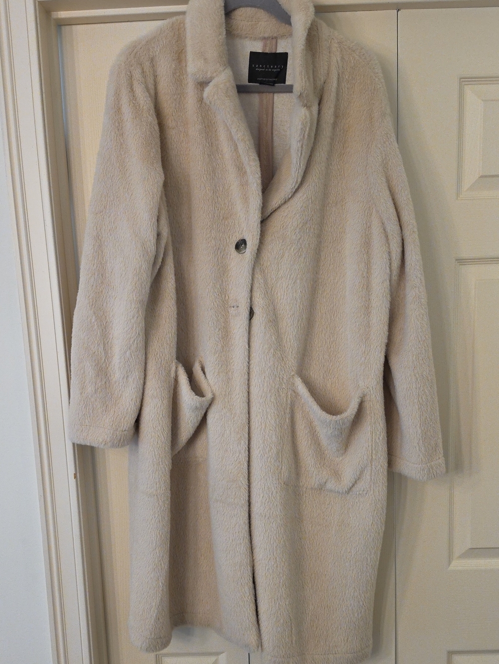 Sanctuary Cream Teddy Faux-Fur Long Coat